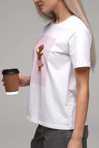 Striped Dog Graphic Crew Neck T-Shirt