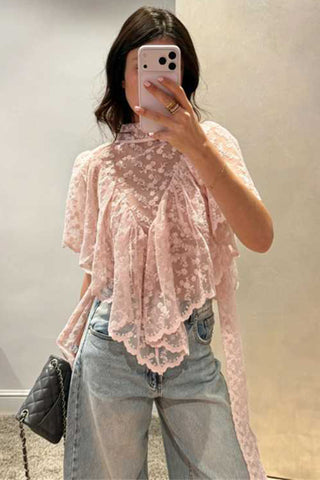 Floral Lace Ruffled Blouse