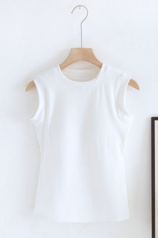 Ribbed Round Neck Sleeveless Tank