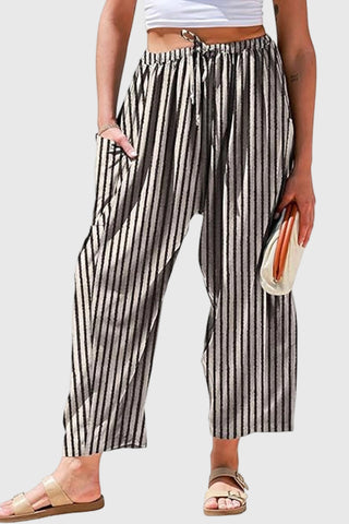 Elastic Waist Pocket Wide Leg Pants