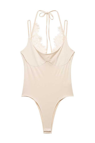 Lace Insert Tie-Back Sleeveless Bodysuit