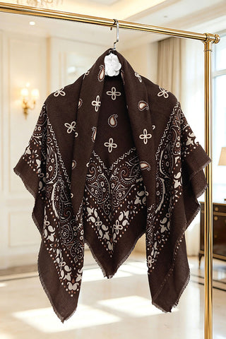 Paisley Print Fringed Open Poncho