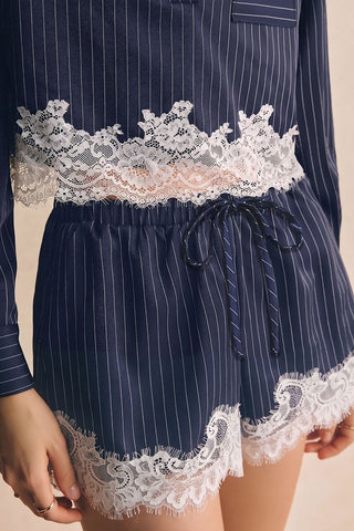 Striped Lace Trim Crop Top and Shorts Set