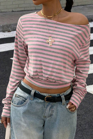 Off-Shoulder Long Sleeve Striped Top