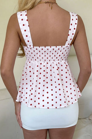 Polka Dot Sweetheart Neck Ruched Tank