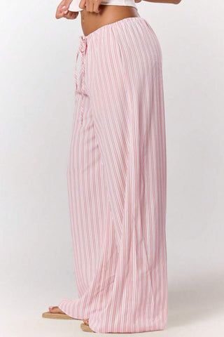 Striped Drawstring Wide-Leg Casual Pants