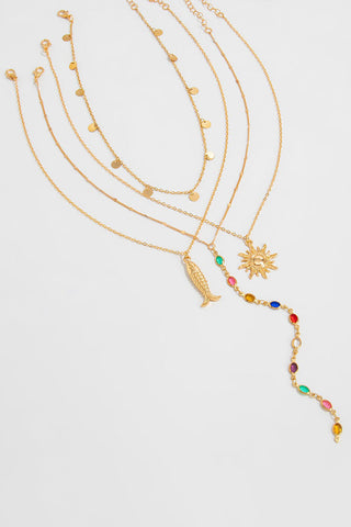 Multi-Layer Sun Fish Charm Necklace