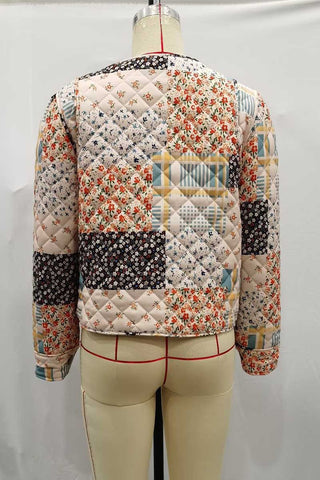 Patchwork Floral Quilted Button-Front Coat