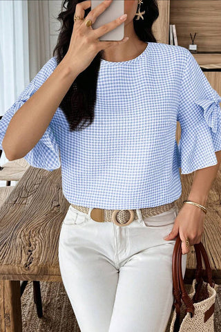 Ruffle-Sleeve Gingham Tee