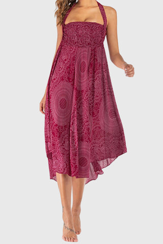 Mandala Print Tie-Waist Midi Dress