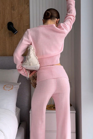 Ribbed Button-Front Crop Top and Pants Set