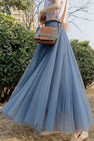 Sheer Tulle High-Waist A-Line Midi Skirt