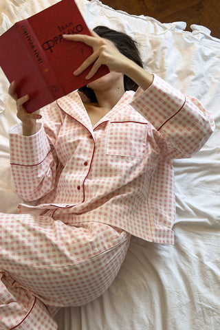 Plaid Long Sleeve Button-Front Pajama Set