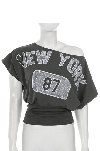 Graphic Off-Shoulder T-Shirt