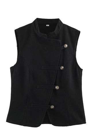 Stand Collar Asymmetric Button Vest