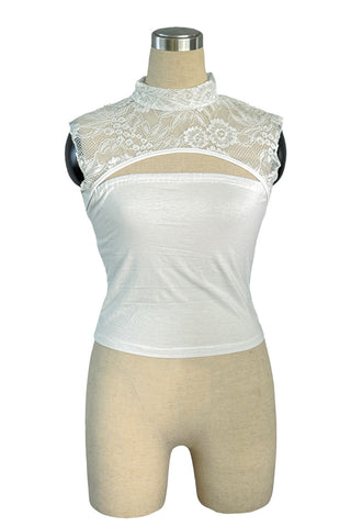 Lace Cutout Mock Neck Crop Top
