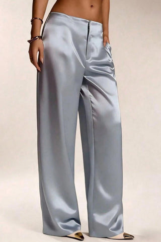 Satin High-Waist Wide-Leg Casual Pants