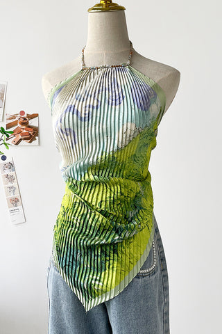 Pleated Halter Tank Top