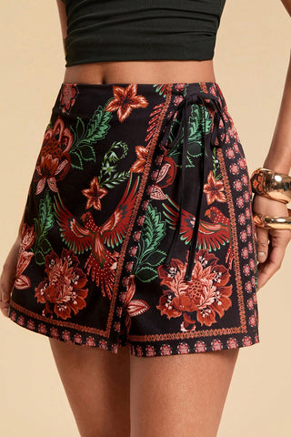 Wrap-Style Printed Skirt Shorts