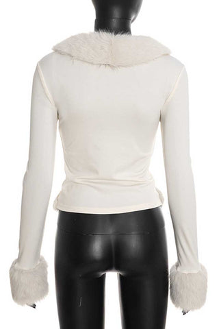 Faux Fur Trim V-Neck Crop Top