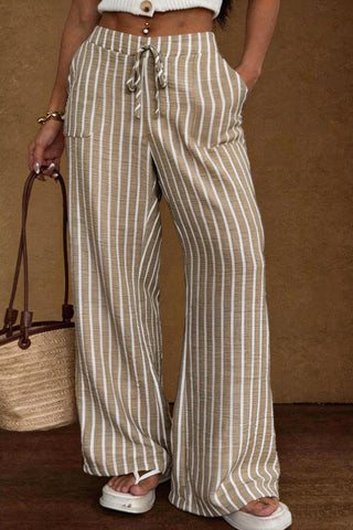 Striped Drawstring Wide-Leg Pants