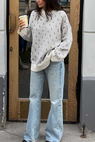 Bird Motif Crew Neck Knit Sweater
