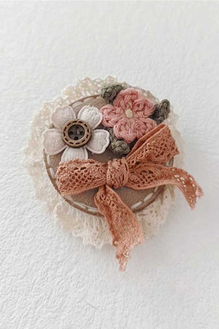 Floral Crochet Lace and Plaid Brooch