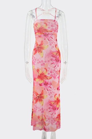 Floral Tie-Back Open Back Maxi Vacation Dress