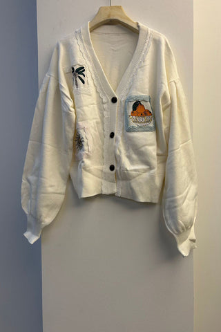 Embroidered Pocket Lace Trim Cardigan