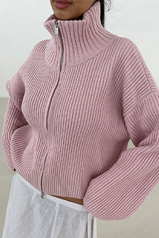 Striped Zip-Up Mock Neck Cardigan