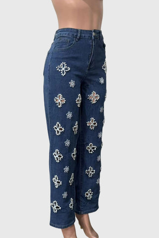 Stud Cutout All-Over Straight Jeans