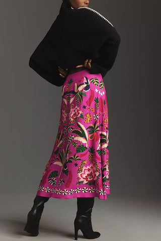 Floral Print High-Waist Midi Skirt