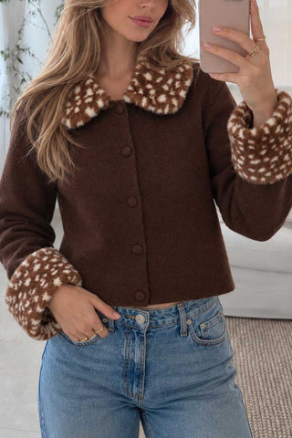 Faux Fur Collar Button-Front Coat