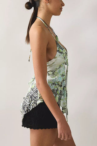 Floral Halter Tie-Front Tank
