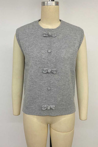 Bow Front Crew Neck Knit Sweater Vest