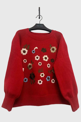 Floral Applique Crew Neck Sweater