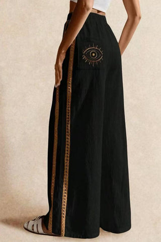 Side-Striped Wide-Leg Casual Pants
