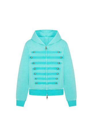 Military Button Hooded Zip-Up Sweatshirt