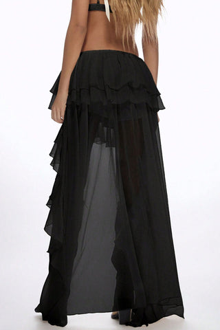 Tiered Ruffle High-Low Midi Skirt