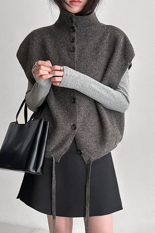 Collared Ribbed Knit Button-Front Vest