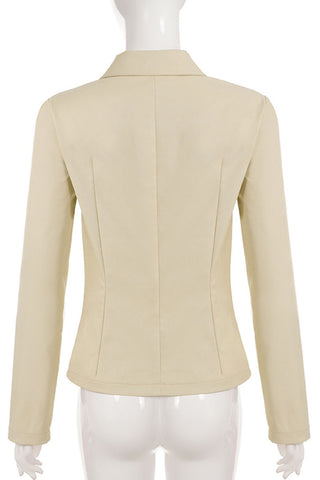 Zip-Front Collared Long Sleeve Blouse