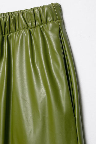 Elastic Waist Faux Leather Casual Pants