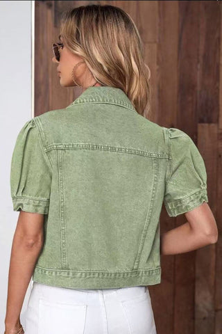Puff Sleeve Crop Denim Jacket