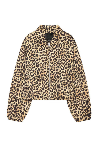 Leopard Print Zip-Up Collared Jacket