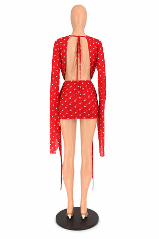 Plunge-Neck Polka Dot Dress