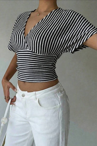 Striped Wrap-Front T-Shirt
