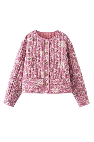 Floral Quilted Button-Front Coat