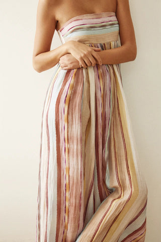 Striped Strapless Maxi Vacation Dress