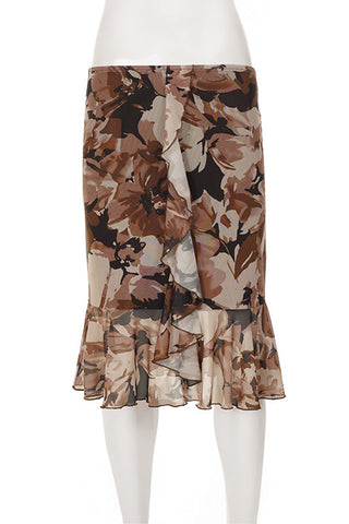 Print Ruffle Midi Skirt