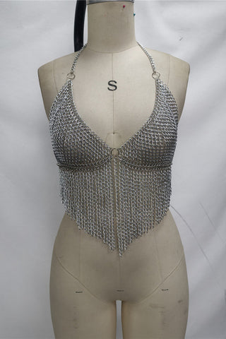 Chain Fringe Halter Crop Tank